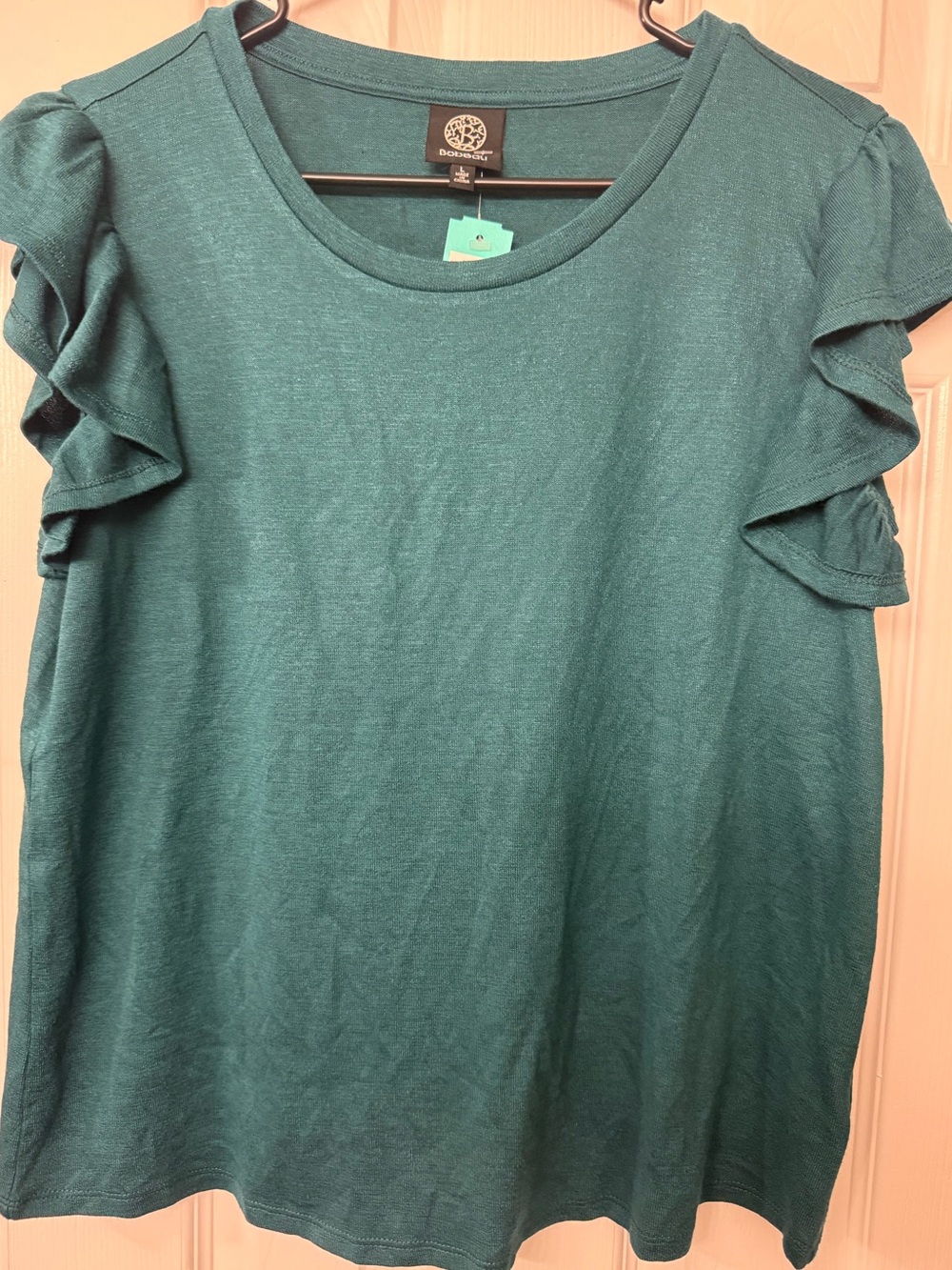bobeau Teal Ruffle Sleeve Short-Sleeve Top SzL NWT (sku0140)